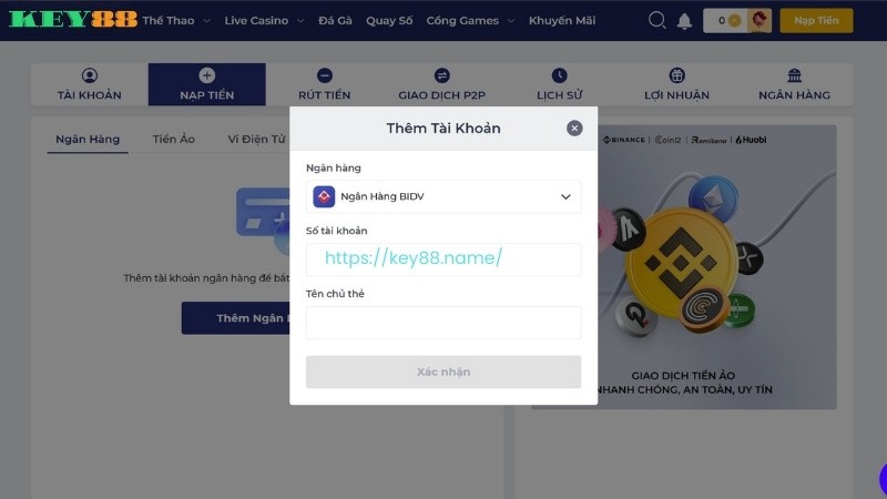 Nạp tiền KEY88 siêu nhanh chỉ với 1-3 phút